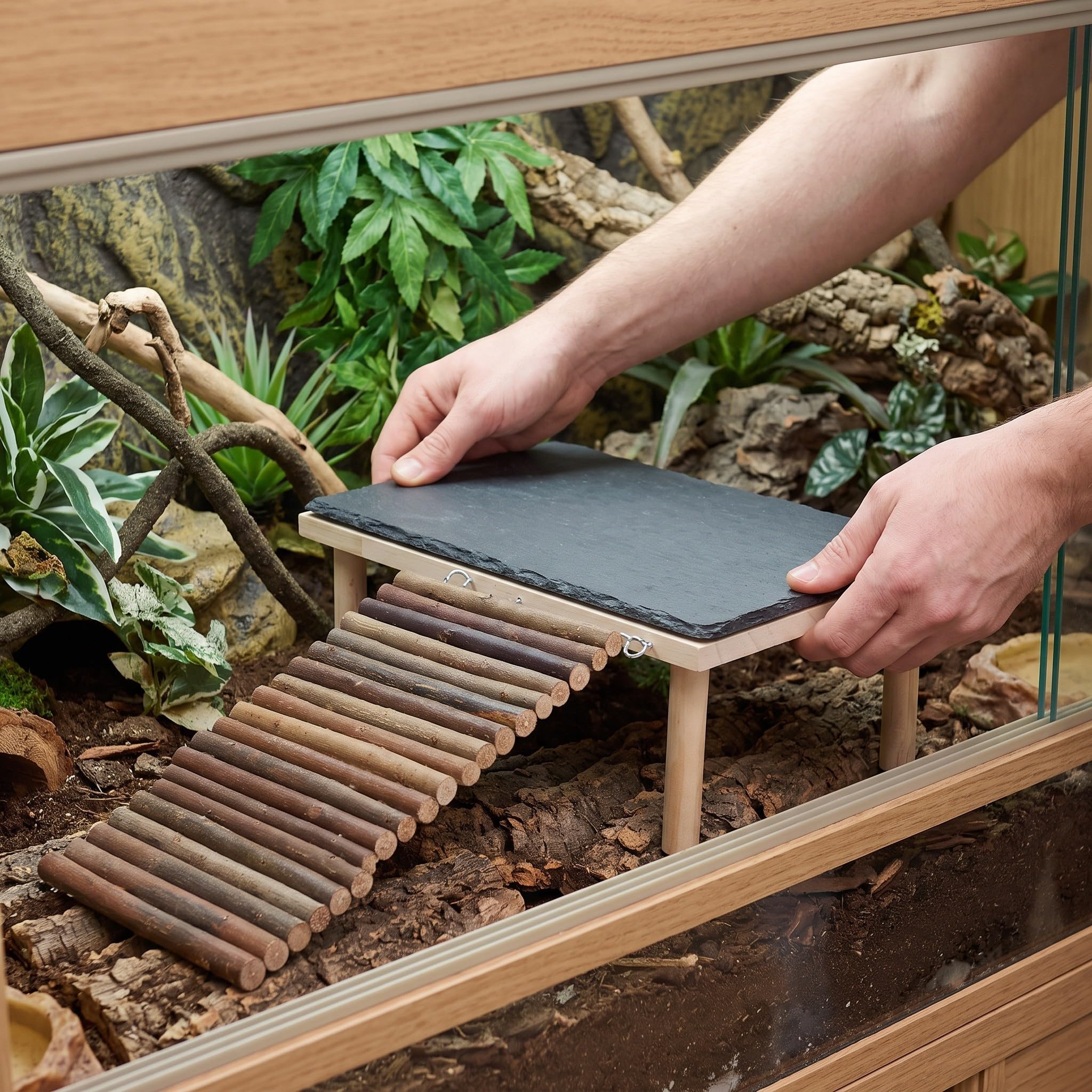 Hemobllo Bearded Dragon Tank Accessories Basking Rock Platform with Climbing Ramp for Reptile Hide Cave Weatherproof Materials Safe Modular Habitat Design for Tortoise And Geckos