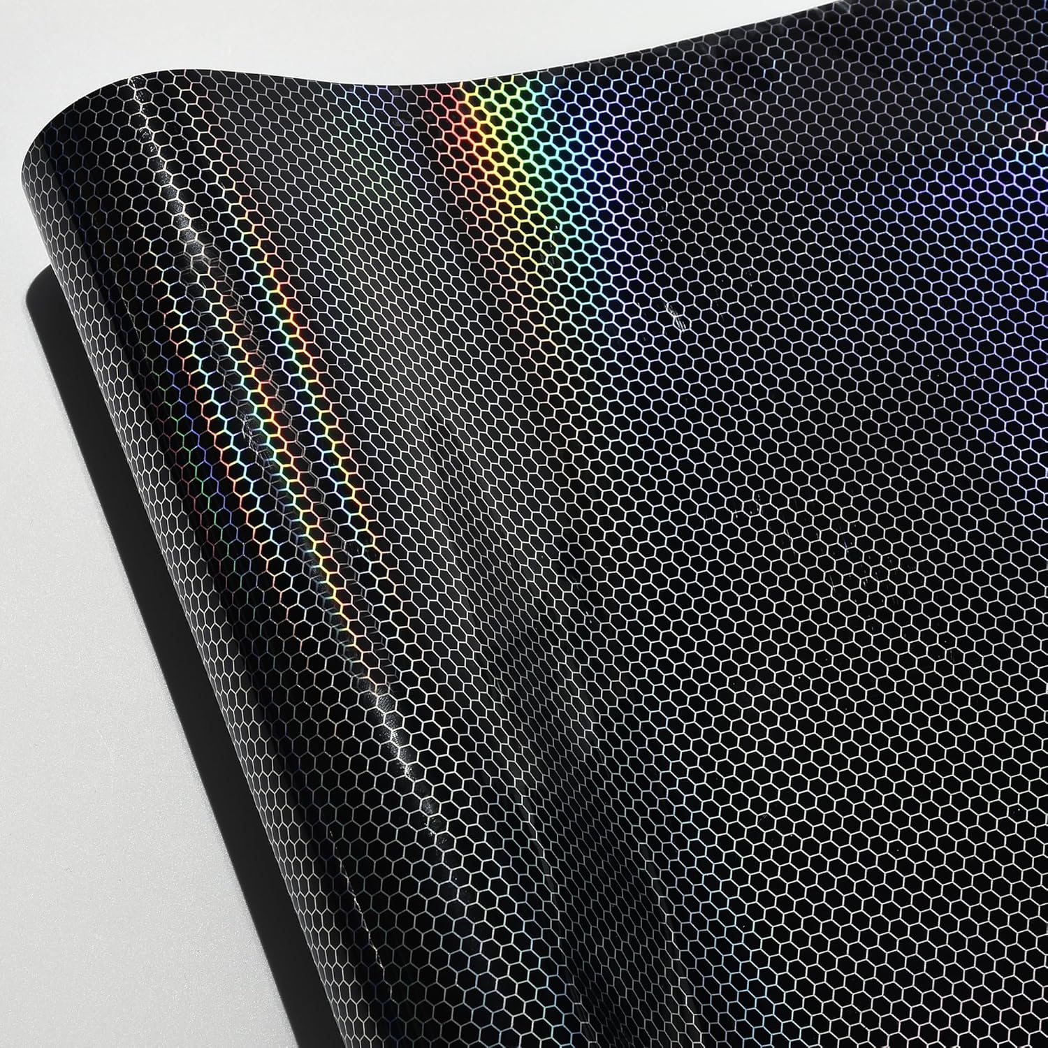 Honeycomb Holographic Laser Black Car Vinyl Wrap Gloss Laser Rainbow Color Change Car Body Film DIY Wrapping Roll for Vehicle Interior Exterior Decoration, 59.84" x 39.37"