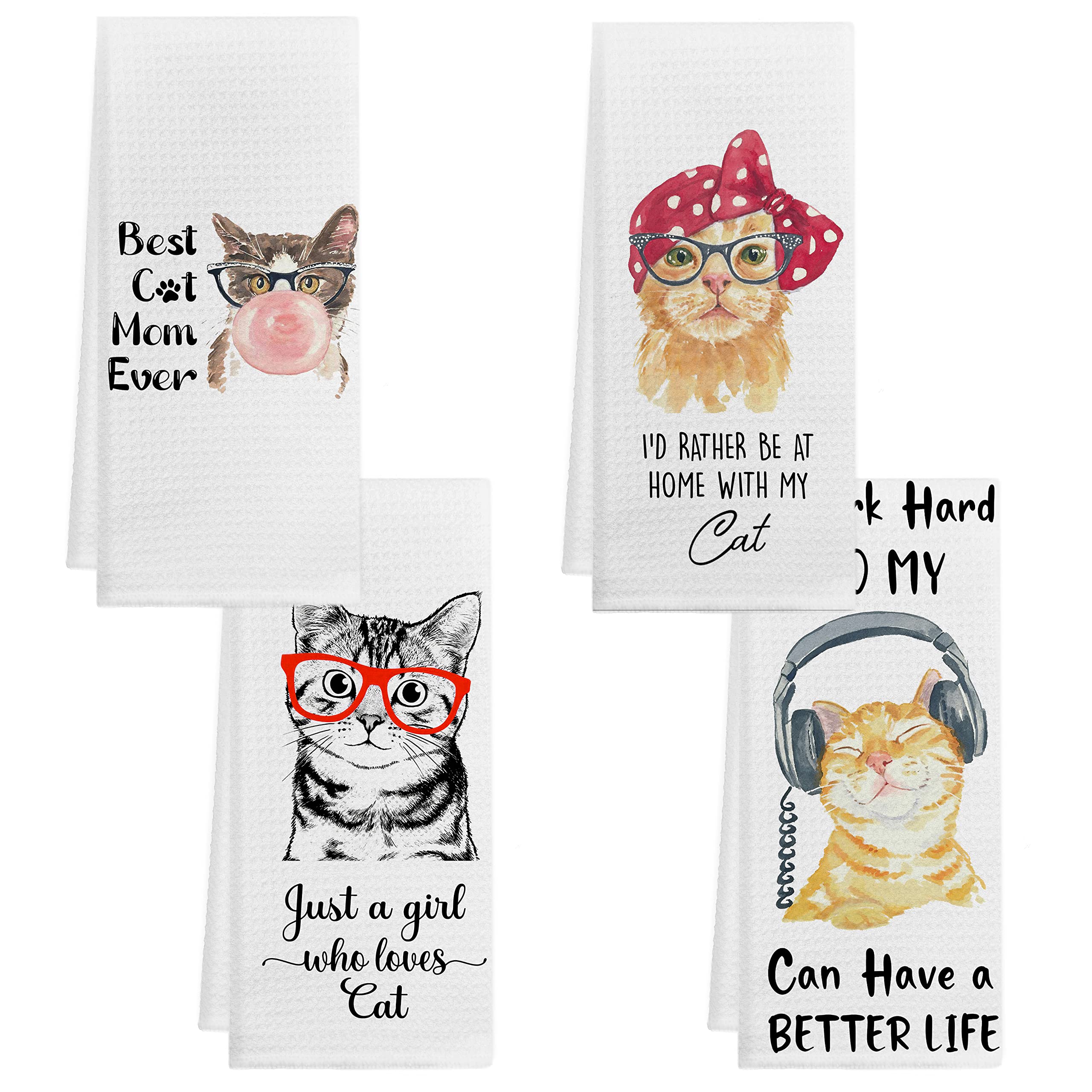 Cat Hand Towel Set - Cat Gifts for Cat, Set of 4 Cat Kitchen Towels 16×24, Cat Tea Towels for Kitchen Decorative, Cute Cat Dish Towels