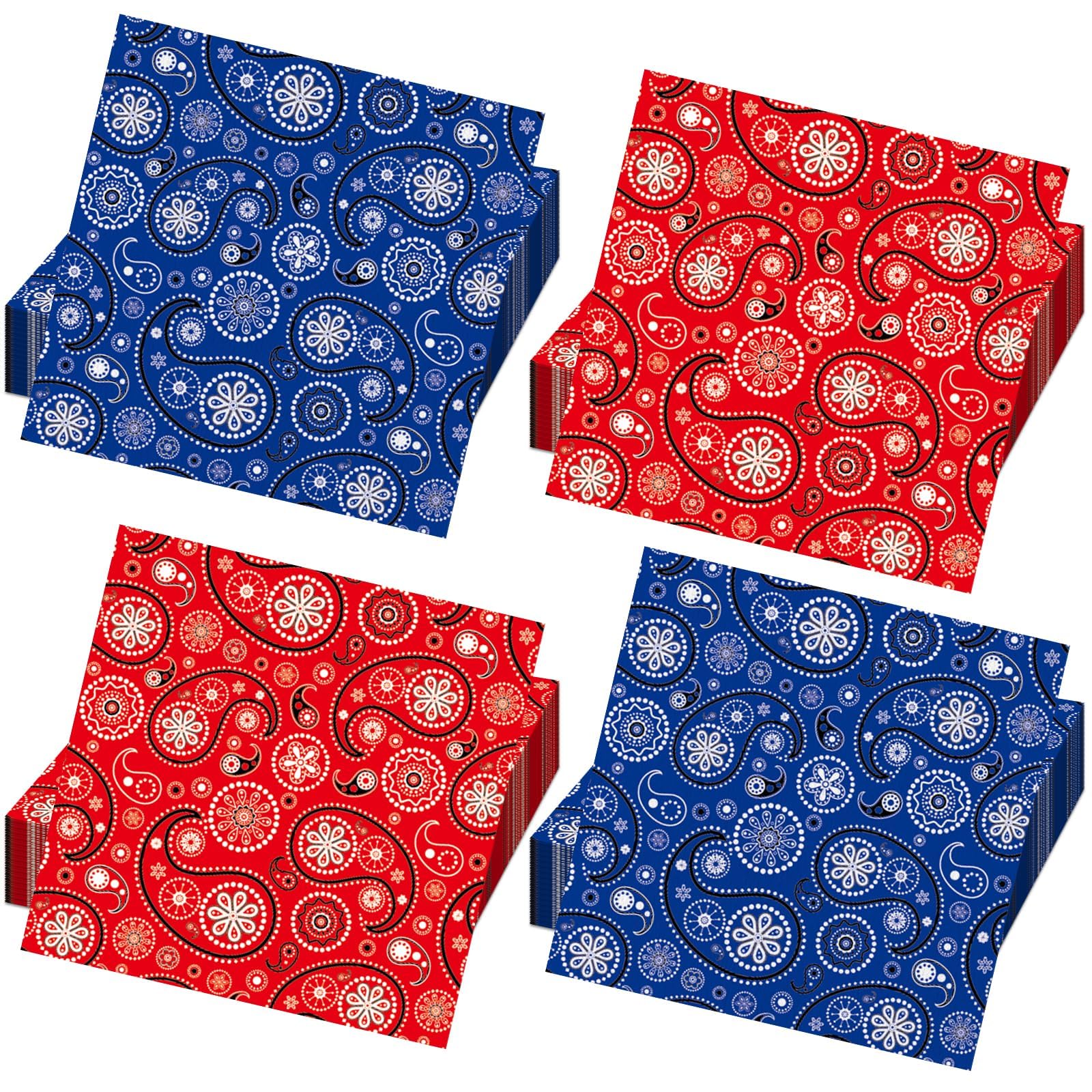 party greeting 120Pcs Western Bandana Napkins Party Decorations Paisley Print Paper Napkins Blue Red Western Cowboy Disposable Napkin for Paisley