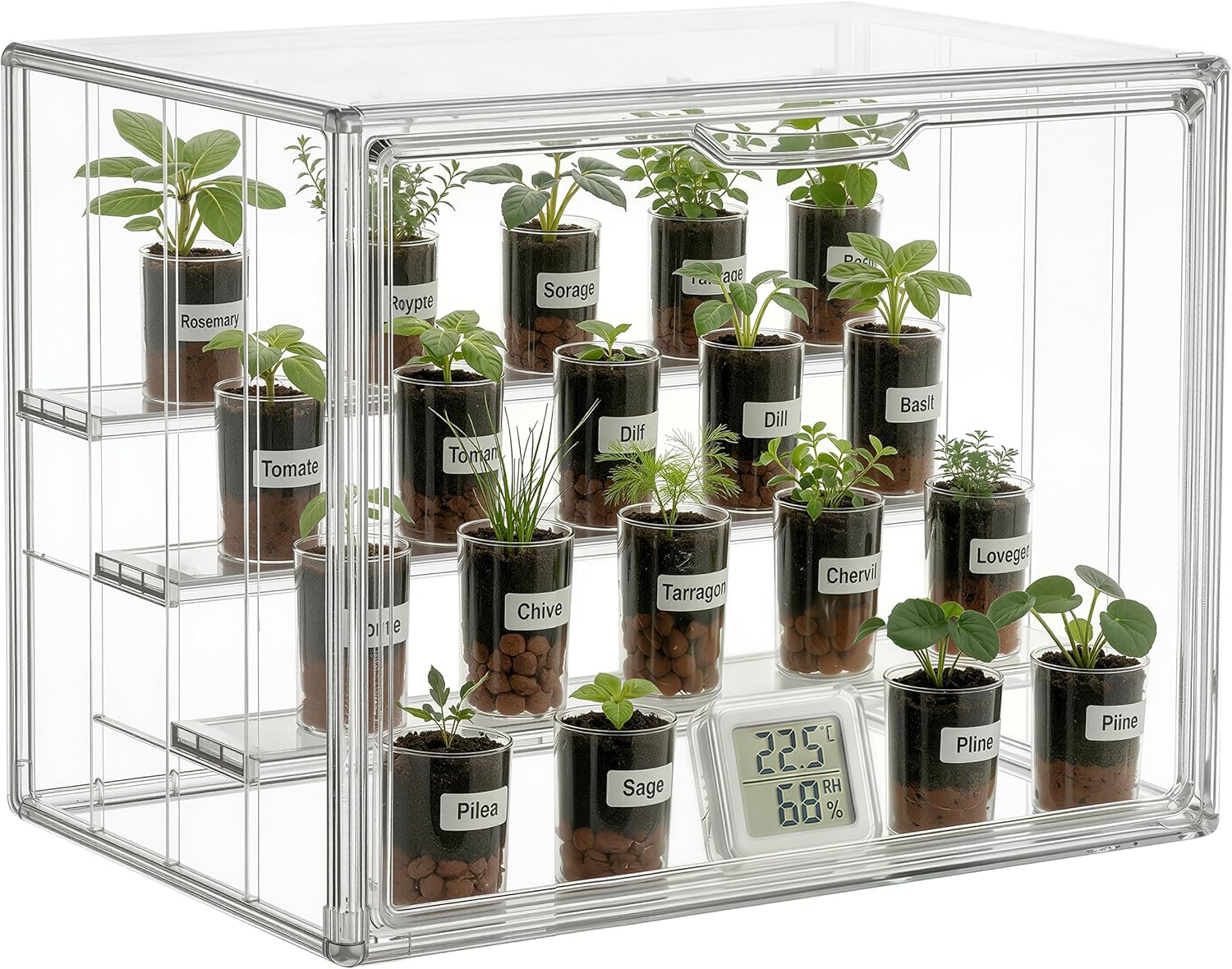 HBlife Mini Greenhouse for Indoor, Clear Stackable Green House with Magnetic Door & Adjustable Drainage Dividers, Tabletop Portable Greenhouse for Small Plants Nursery Germination and Display, 1 Pack