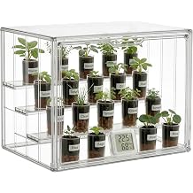 HBlife Mini Greenhouse for Indoor, Clear Stackable Green House with Magnetic Door & Adjustable Drainage Dividers, Tabletop Portable Greenhouse for Small Plants Nursery Germination and Display, 1 Pack