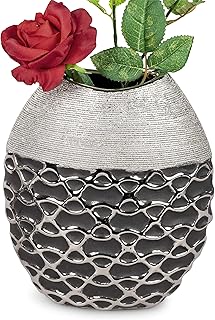 Vaso decorativo moderno vaso da fiori vaso da tavolo vaso in ceramica nero / argento lucido e opaco 18x20 cm