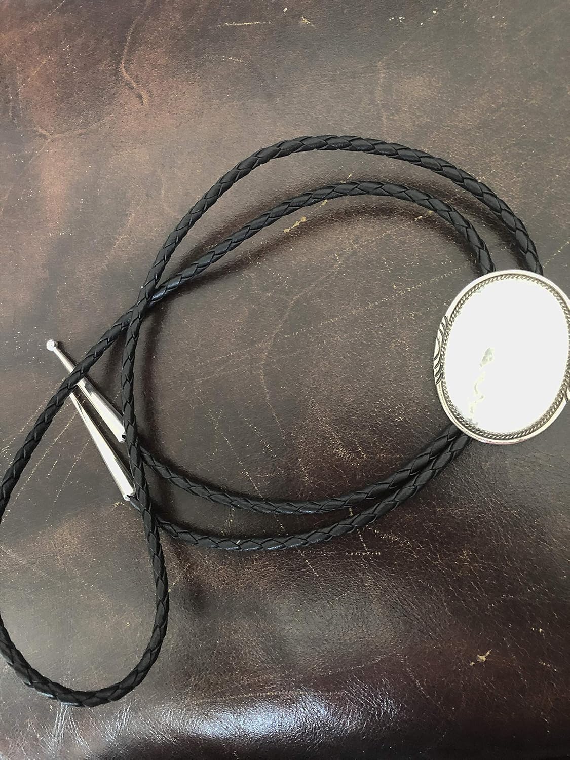 Native American Hand Crafted 2" Bolo Tie Dyed Stabilized White Buffalo Turquoise