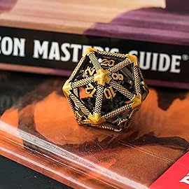 UDIXI 22mm D20 Metal Dice, Single D20 DND Dice with Hollow Dragon Design for D&D Role Playing Game (Ancient Golden)