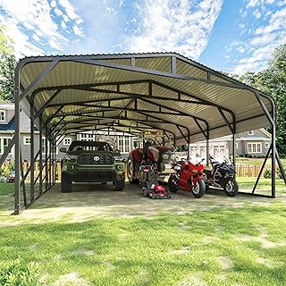 Carport Canopy 20’X30’ Heavy Duty Car Port Galvanized Steel Roof, Reinforced Stable Triangle Frame for Snowy Windy Metal Carports Enhanced Base Car Tent for Car,RV,Pickup,Boat,Truck,Tractor