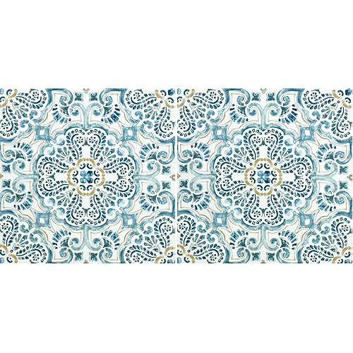 FloorPops FP2477 Fontaine Peel & Stick Floor Tiles, Blue (Pack of 2)