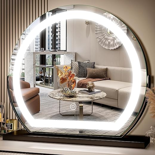 FENNIO Vanity Mirror with Lights, 17"x15" LED Lighted Makeup Mirror, Large Makeup Mirror with Lights, Touch Sensor with 3-Color Lighting, Dimmable for Vanity Desk Tabletop, Bedroom
