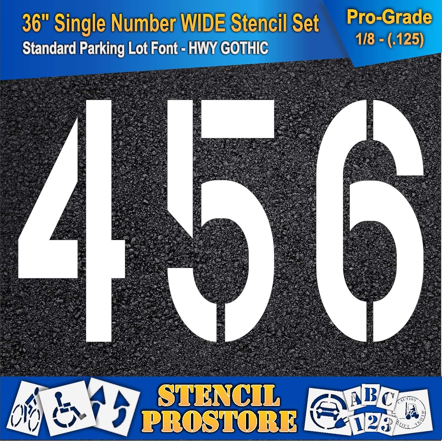 Pavement Stencils - 36 inch Number Stencil (Wide) Set (12 Pieces) -0-9 - 36" x 16" x 1/8" (128 mil) - Pro-Grade