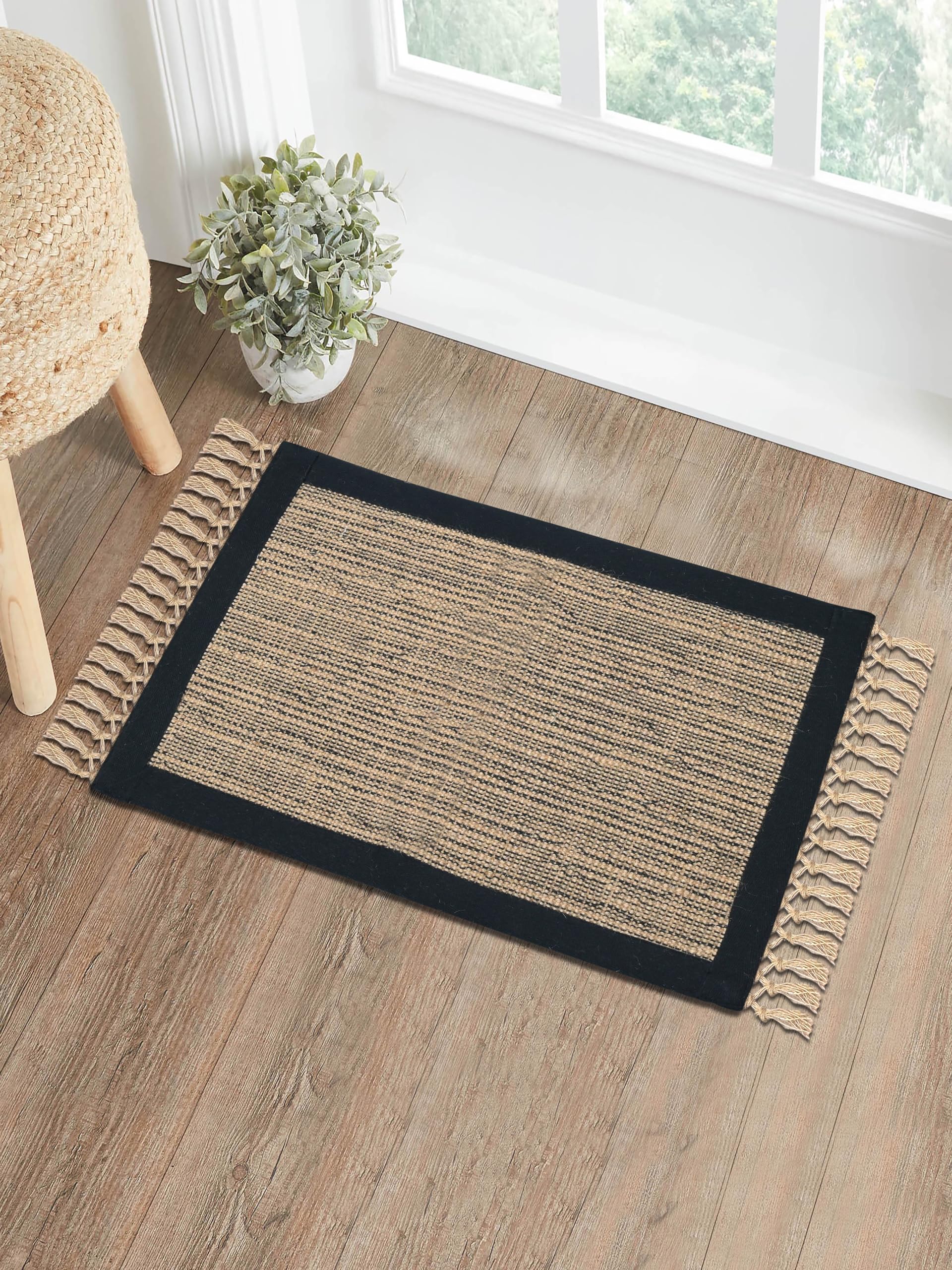 Saral Home BURWAN Cotton Jute Woven Strong Anti-Slip Door Mat with Fringe. 40x60 cm-image-9