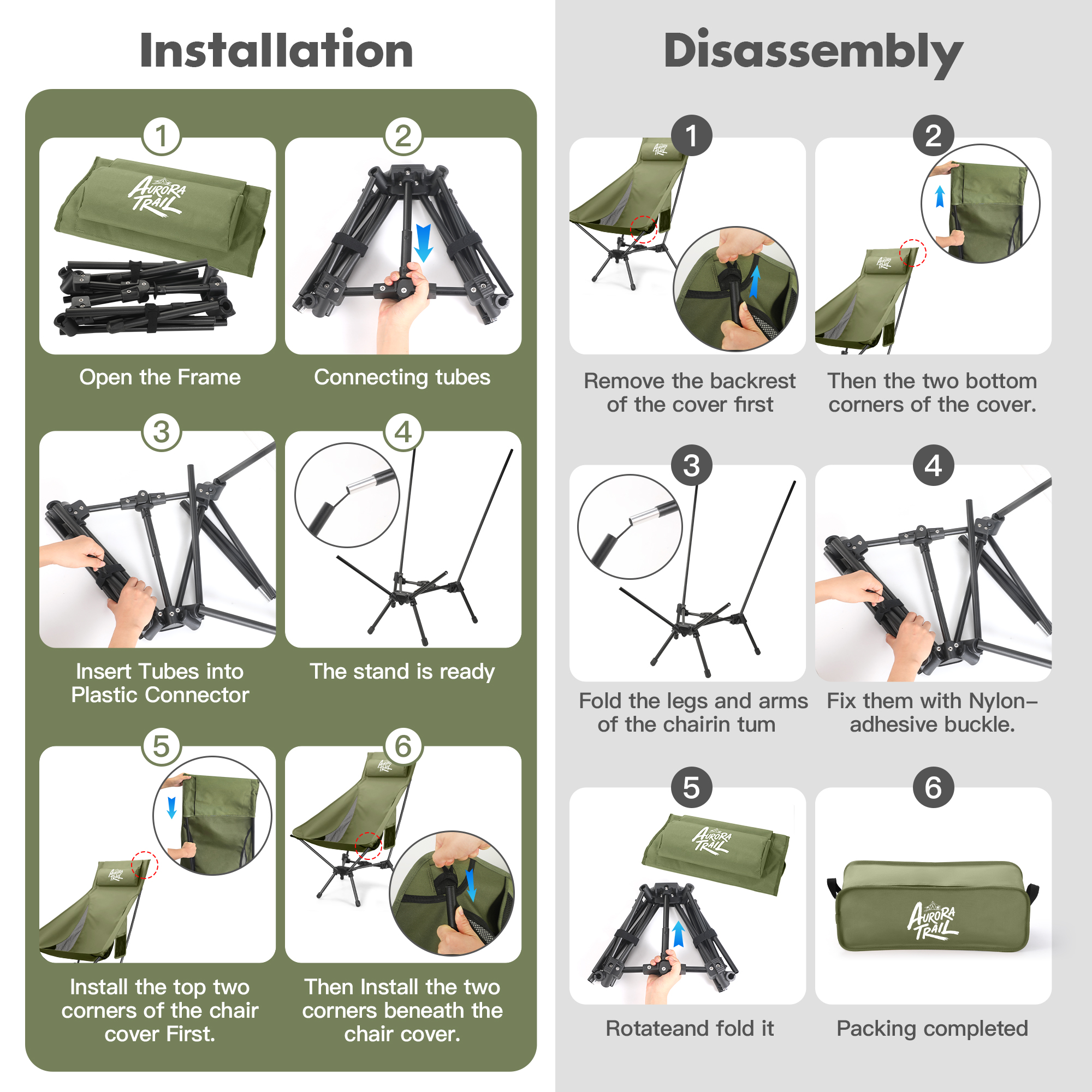 AuraroTrail Silla Plegable para Camping Ultraligera con Marco de Aluminio 7075, Soporta 330 lb, Color Negro, Modelo Short Back miniatura 7