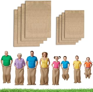 8 Pack Potato Sack Race Bags for Adults & Kids, Jute Burlap Sacks | Includes 4 Kids & 4 XL Adult Sack Race Bags, Durable Burlap Sacks for Field Day, Relay Races, Picnics & Outdoor Games