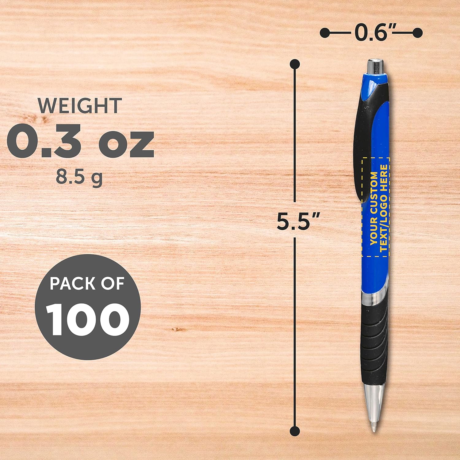 DISCOUNT PROMOS Ballpoint Pens With Rubber Grip - 100 pack - Customizable Text, Logo - Black Ink Ball Point Pen with Soft Touch Plastic - Blue