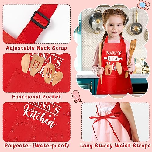 Miniatura 3 de GROBRO7 Juego de 2 delantales para niños y adultos, regalo para abuelas, cocina de abuela roja y pequeño ayudante, delantales de cocina ajustables