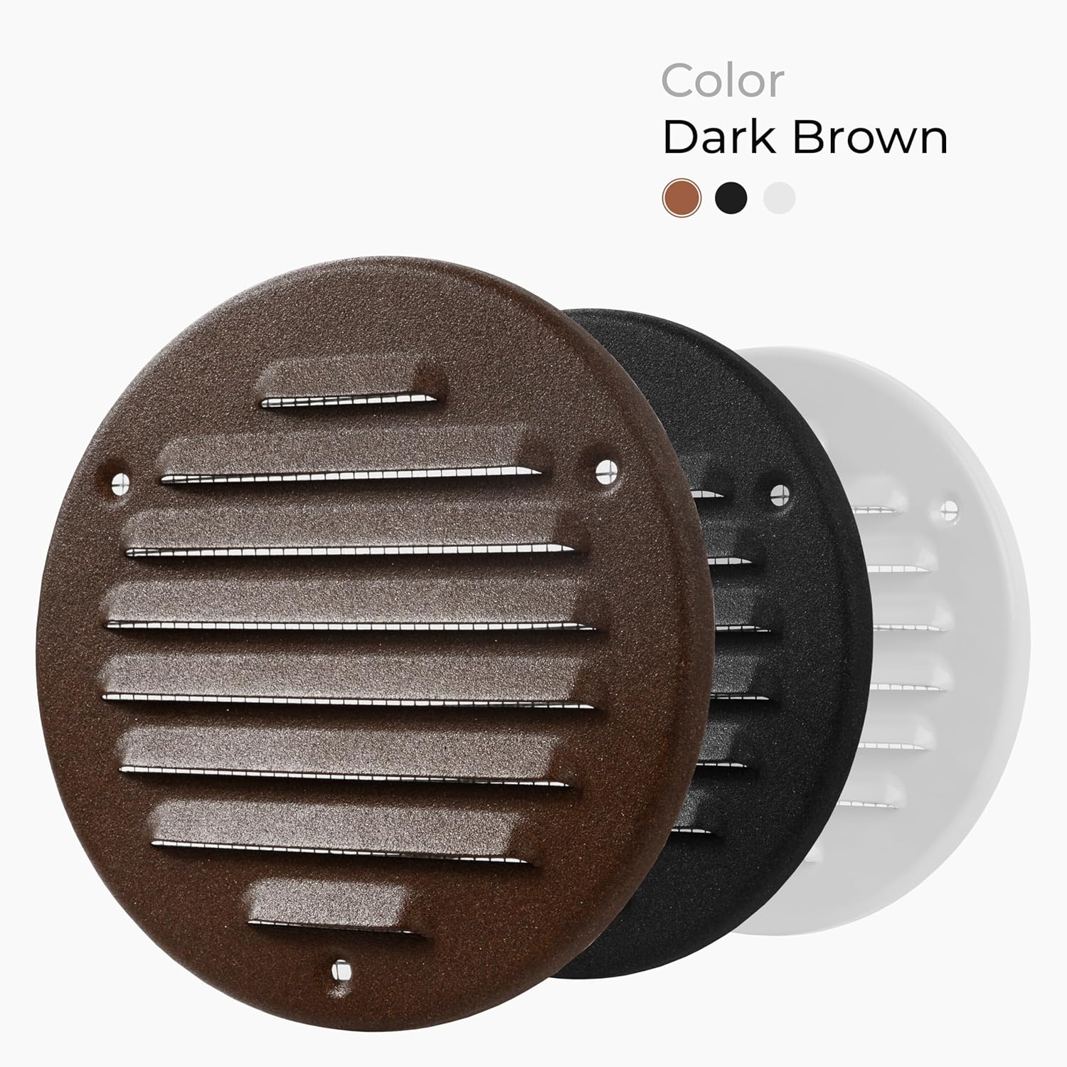 4 Inch (Opening Size) Brown Galvanized Steel Round Air Vent Cover - 5 Pack - HVAC Louvered Grille with Mesh Screen - Register Vent Deflector for Bathroom, Kitchen, Home, Garage, Office