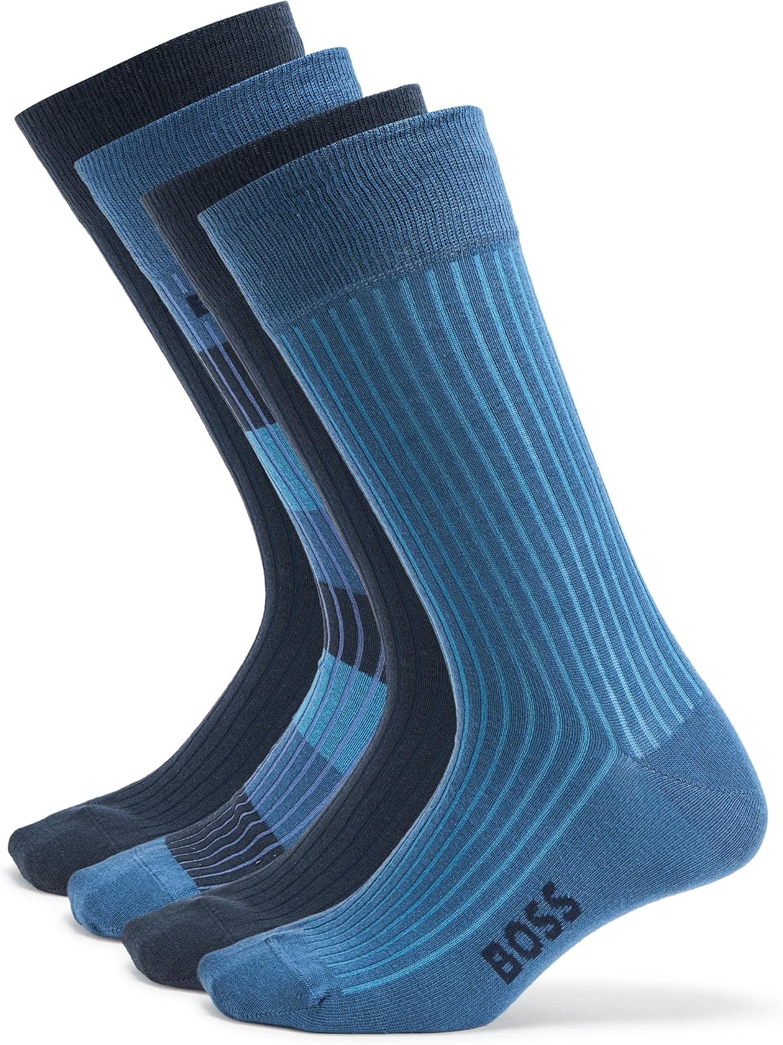 BOSS, 4-Pack Ribbed Color Block Sock Gift Set, blue mix, 7-13