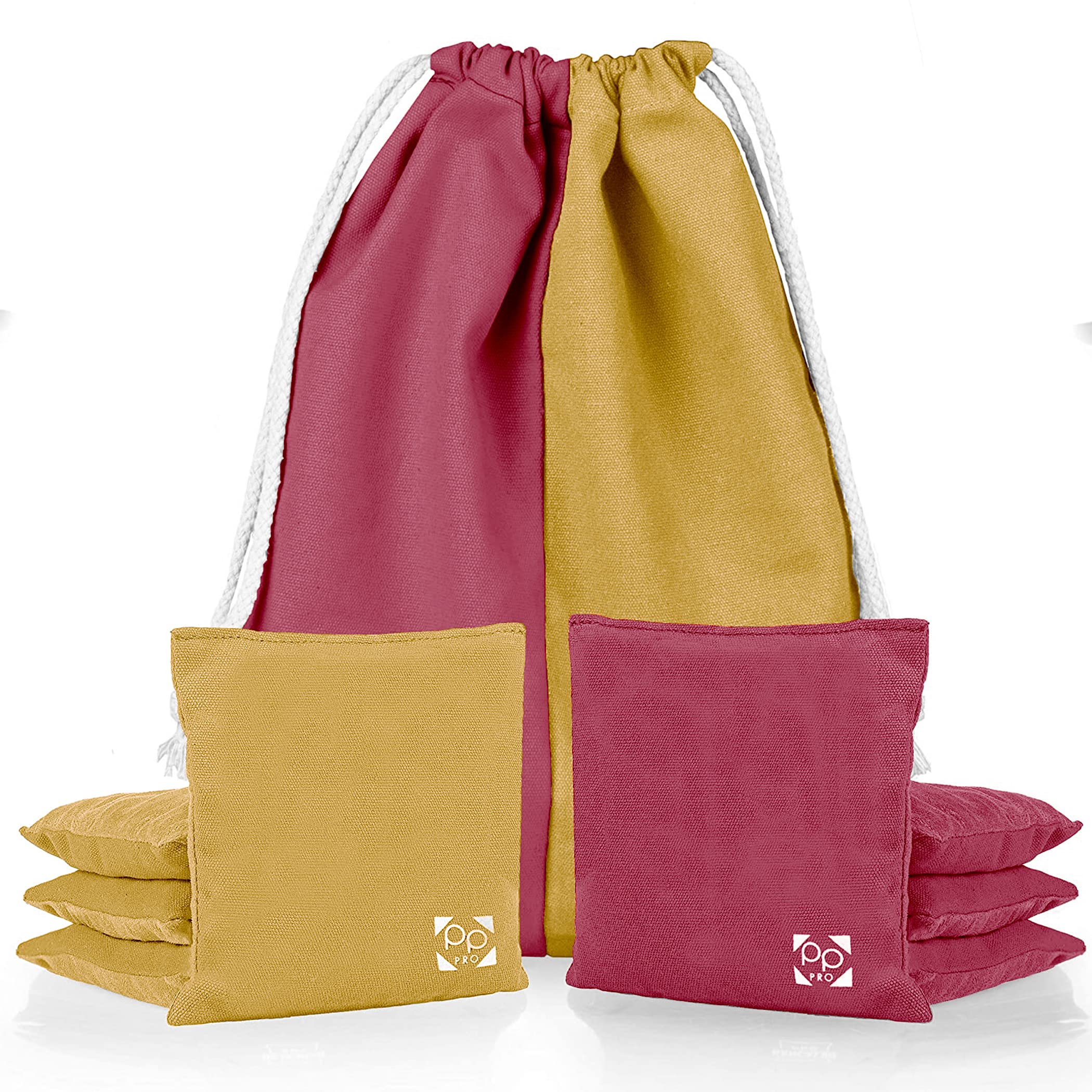 Professional Cornhole Bags - Set of 8 Regulation All Weather Two Sided Improved Bean Bags for Pro Corn Hole Game - 4 Burgundy & 4 Gold — image 1