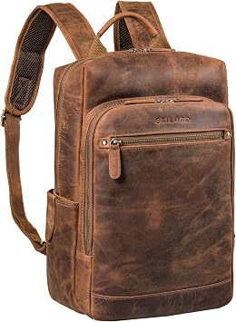STILORD 'Yuki' Leather Backpack Men Business Vintage Backpacks for 13,3 inch MacBook Laptop Bag Modern Daypack for Work Office Genuine Leather, Colourmiddle brown