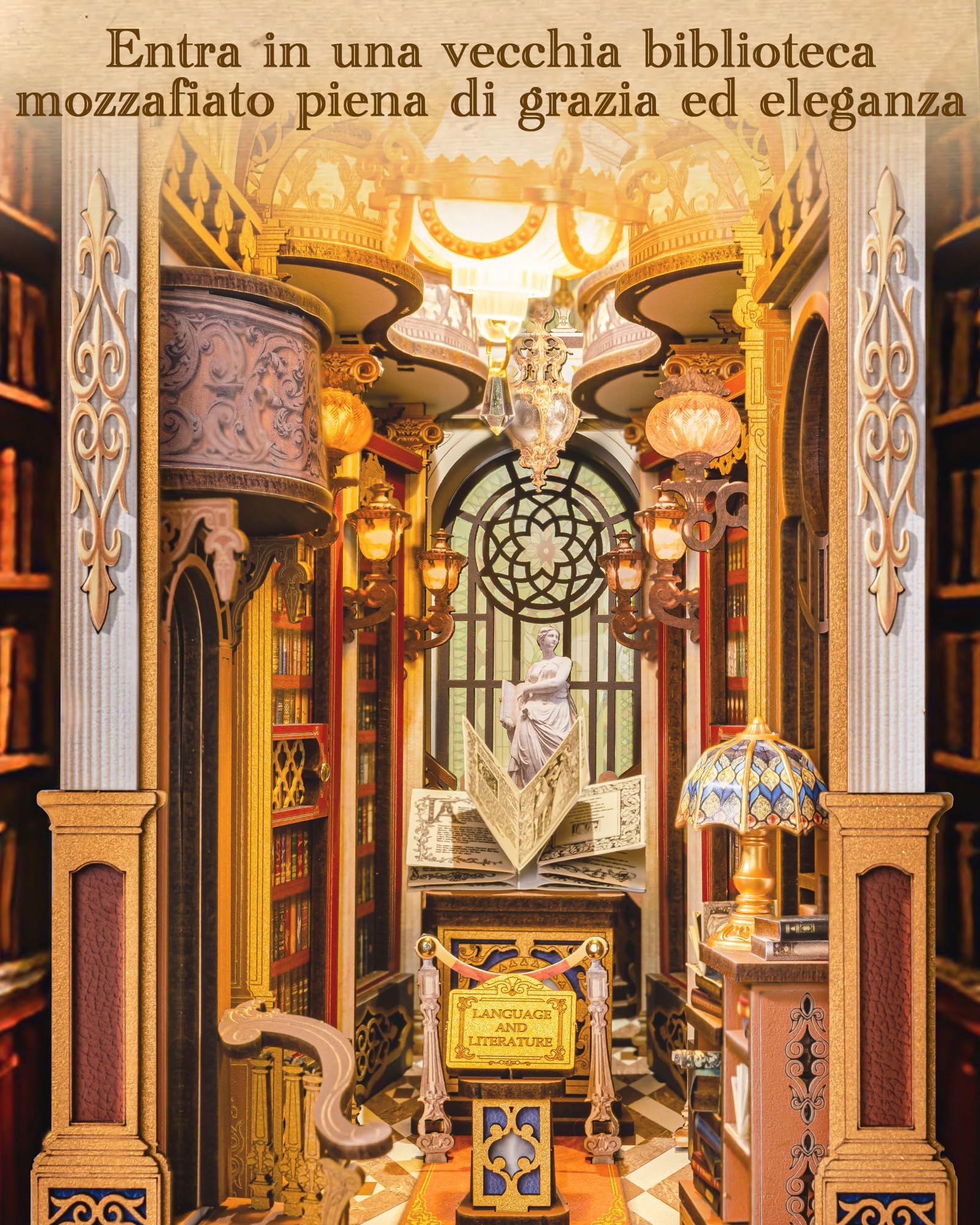 Rolife Book Nook Library of Wonders, Puzzle 3D in Legno, Kit Miniatura Fai-da-Te, Fermalibri Decorativo per Scaffali, Regalo Creativo di Natale e Compleanno per Adulti e Ragazzi