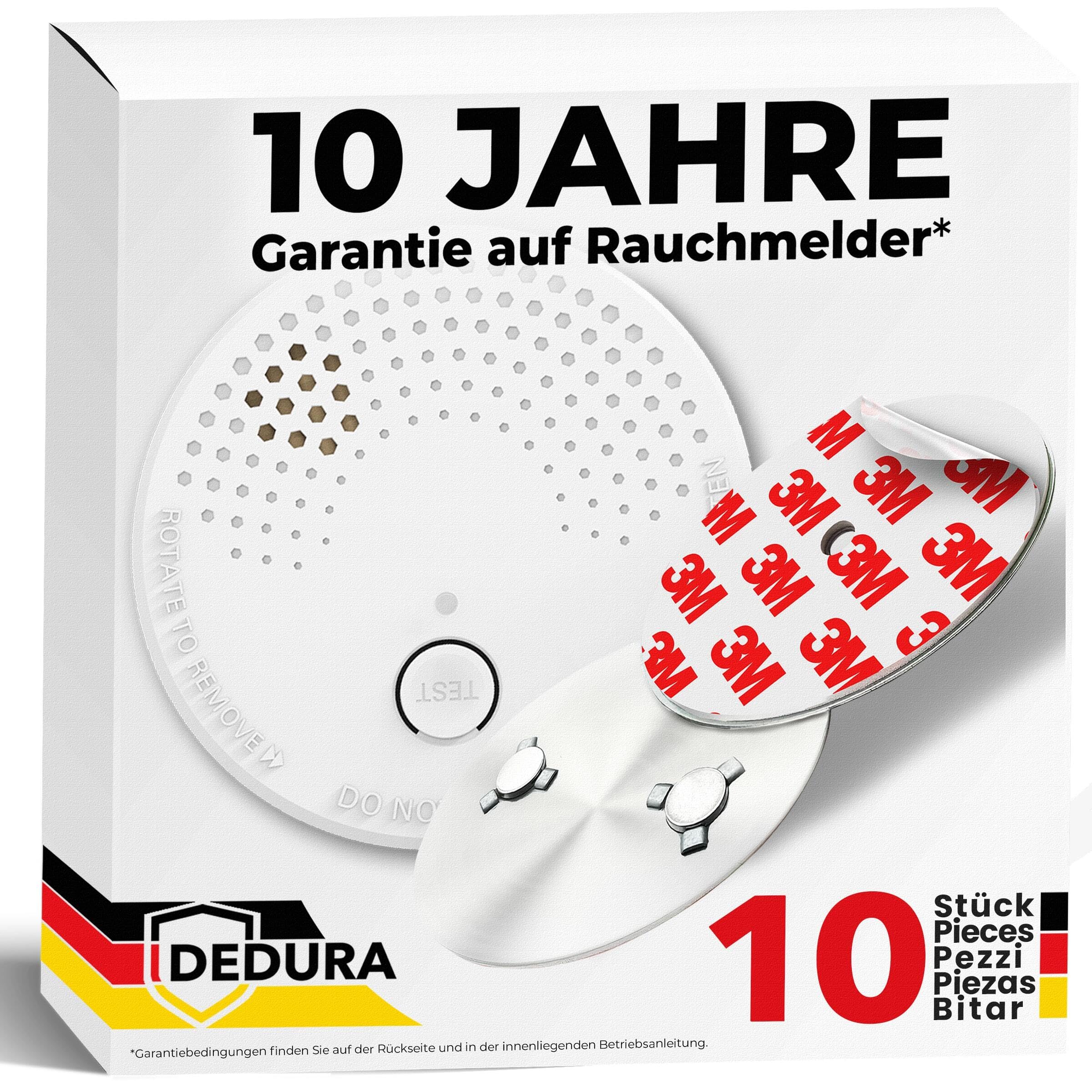 Rauchmelder mit Magnethalterung 10er Set - ohne Bohren und Schrauben mit 10 Jahre Garantie - Rauchmelder Magnethalterung mit extra starken Klebepads
