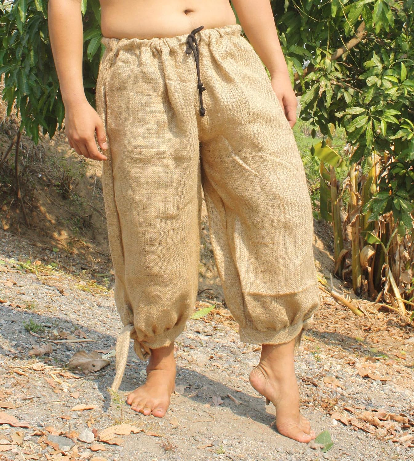 Side Tied Leg Rough Hessian Sack Fiber Buccaneer Pirate Pants