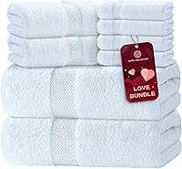 WhiteClassic 8-Piece Luxury Turkish Cotton Bath Towel Set - 700 GSM Ultra Absorbent, 2 Bath, 2 Hand, 4 Washcloths