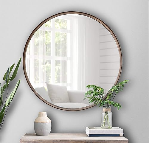 Miniatura 10 de HBCY Creations Espejo redondo grande, espejo de pared negro de 27.5 pulgadas para entrada, baño, sala de estar y más, espejo minimalista moderno