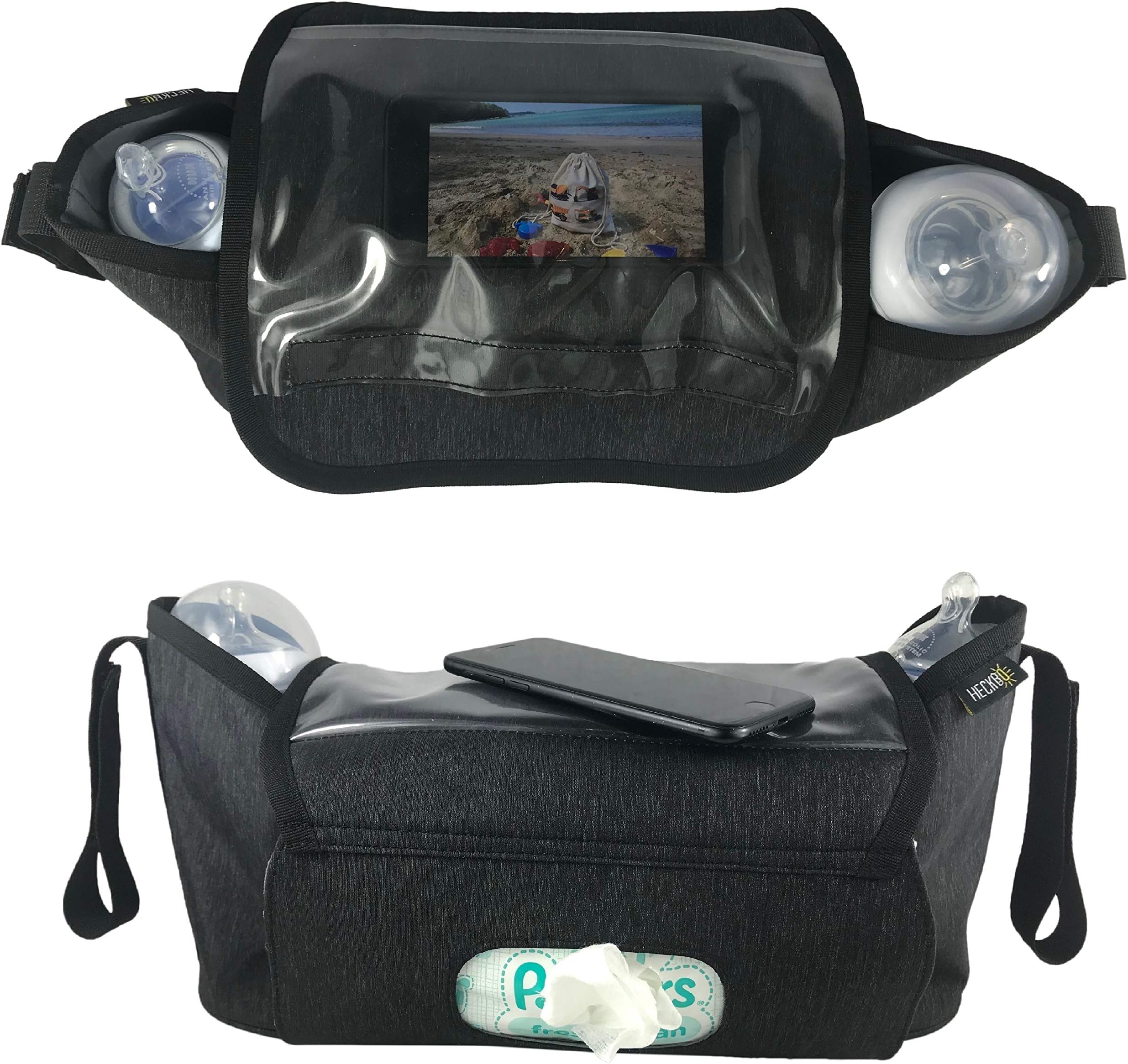 HECKBO Pushchair Bag and Buggy, Organiser Bag, Including Smartphone Bag and Wet Wipe Bag, Water Repellent, Stable Material, Baby Storage Bag, Stroller, Stroller Accessories.
