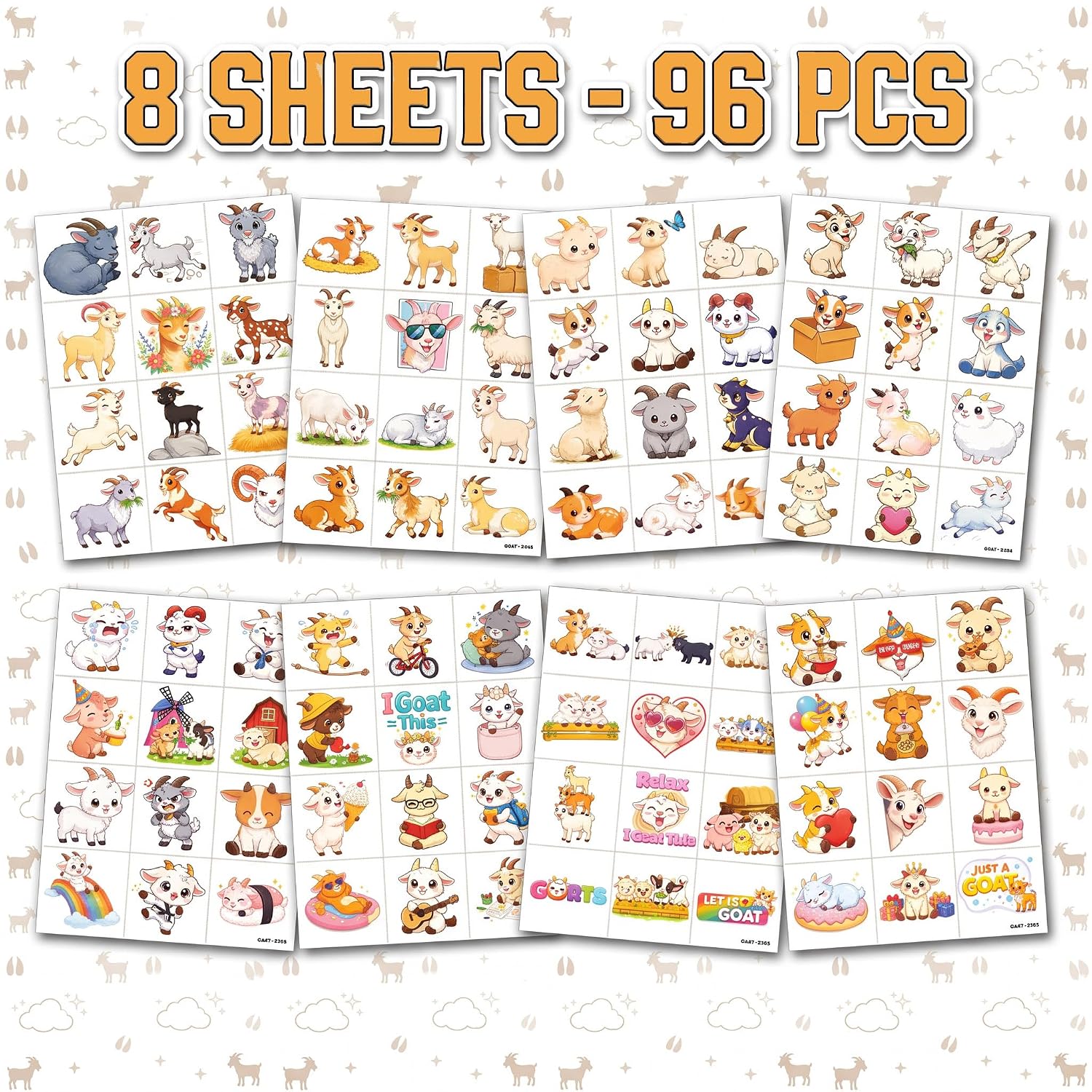 96 PCS Cute Goat Pre-Cut Temporary Tattoos for Kids image 3