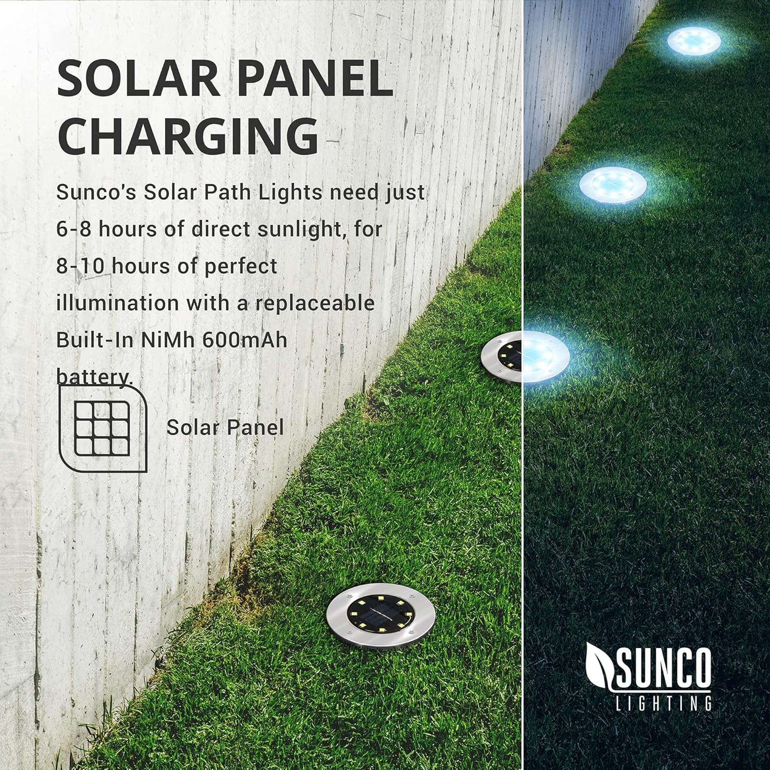 Sunco Lighting 12 Pack Solar Path Lights, Dusk to Dawn, 4000K Cool White, Cross Spike Stake for Easy in Ground Install, Solar Powered LED Landscape Lighting - RoHS/CE - - 
