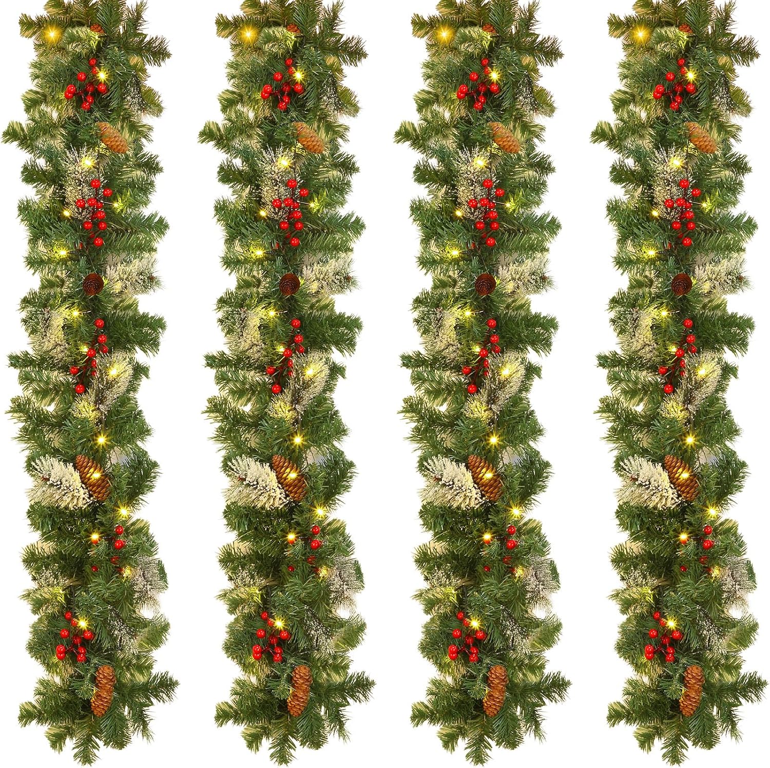 Yuxung 9 Feet Artificial Christmas Garland with Lights Prelit Garland Christmas Decorations Lighted Christmas Garland with Pine Cones Red Berries for Indoor Outdoor Home Fireplace Wreath Classic Style Not tested