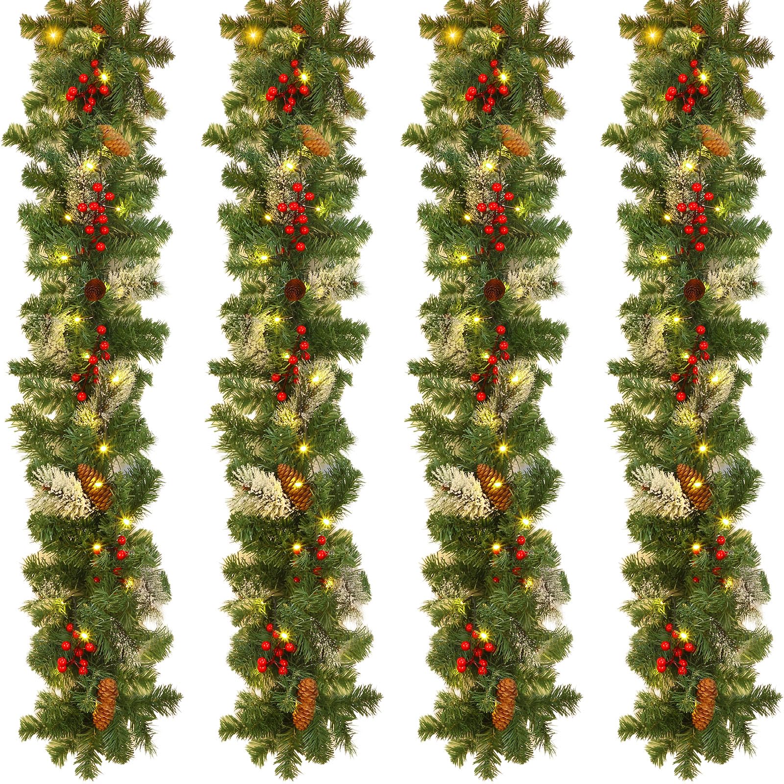 Daifunli Künstliche Weihnachtsgirlande mit 50 LED-Lichtern, 2,9 m, rauchige Tannengirlande, Dekoration für Zuhause, Kaminsims, Treppen, Kamin, 4 Stück