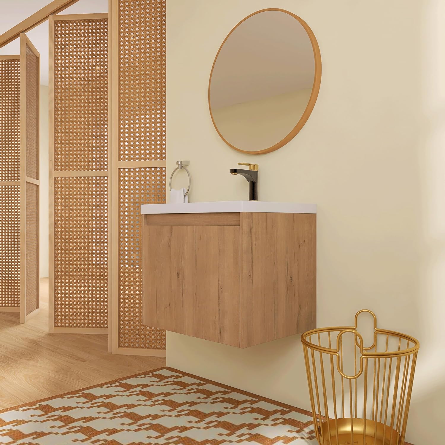 24'' Floating Bathroom Vanity with Sink, 24 Inch Wall-Mounted Single Sink Cabinet for Small Bathrooms, Soft-Close Doors & Vertical Storage, Space-Saving Design, Imitative Oak