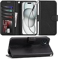 Vista 41 de Arae Funda compatible con iPhone 15 con tarjetero y correa para la muñeca para iPhone 15 de 6.1 pulgadas, color negro