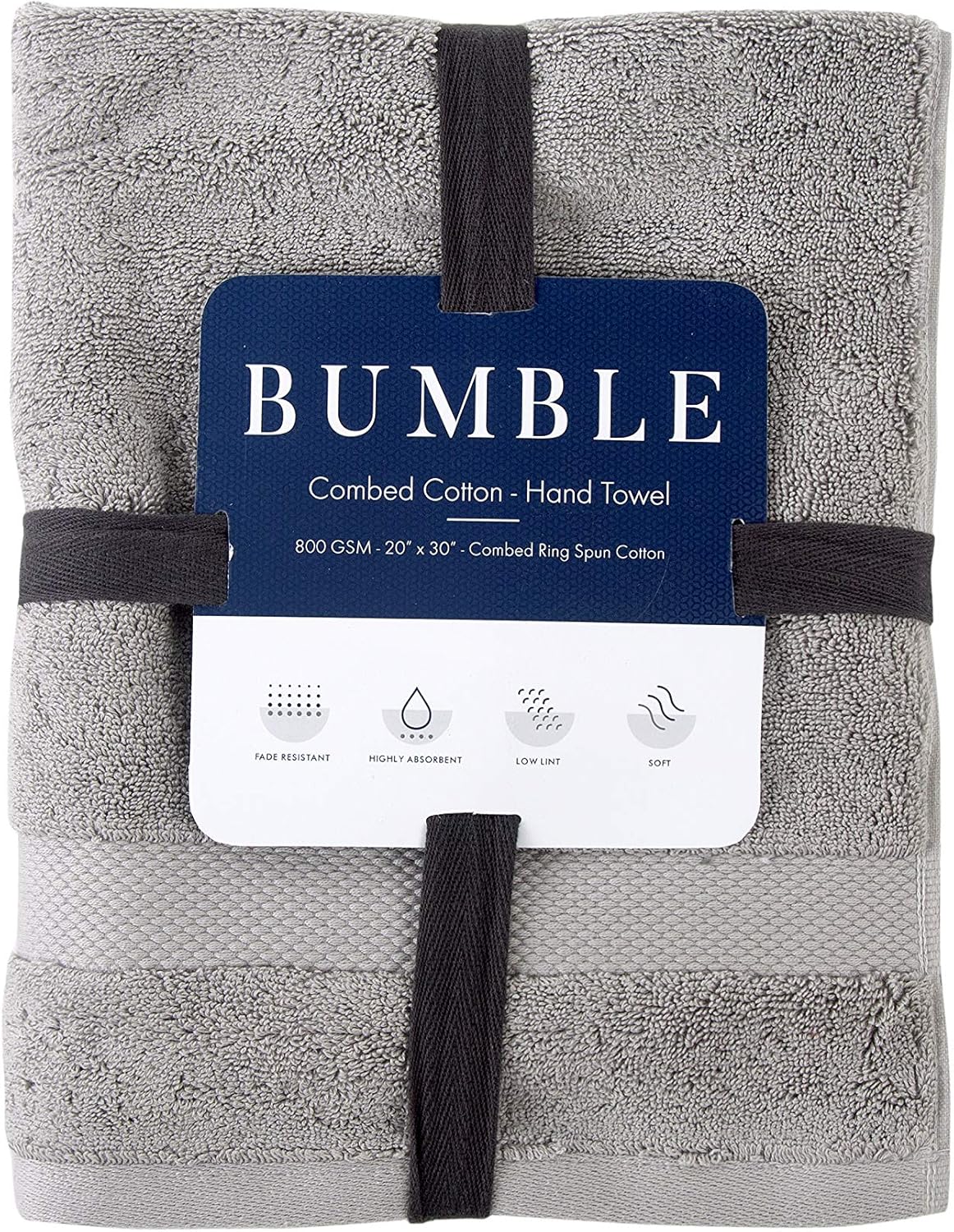 Bumble Luxury Thick Hand Towel - 20” x 30” | Heavy Weight | Luxury Bath Towel | 100% Combed Cotton | Ultra Soft & Highly Absorbent | 800 GSM | Light Grey Hand Towel - 1 Pack