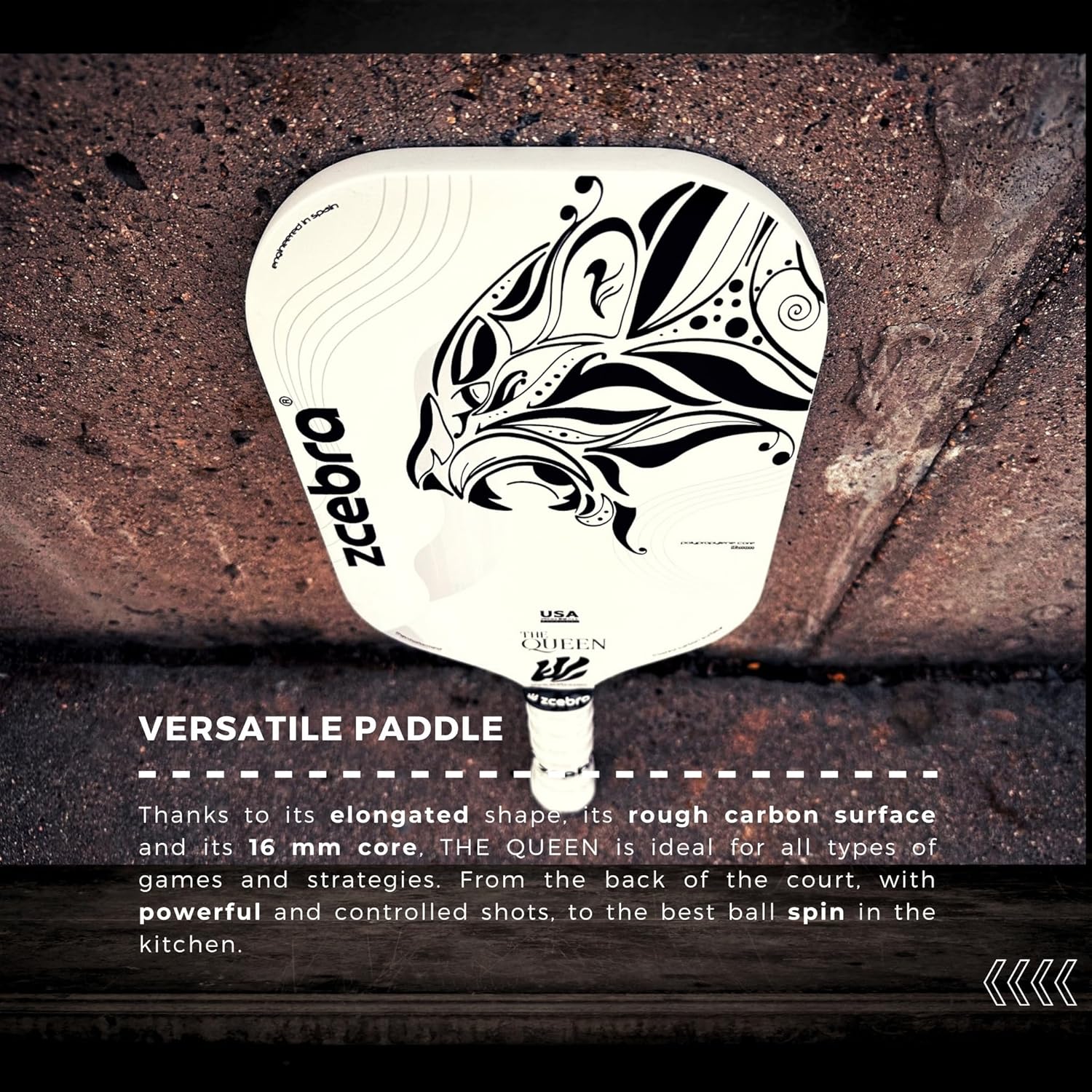 Pickleball Paddle The Queen Carbon Fiber Rough Surface 16mm Edgeless White Cover USA Pickleball Approved