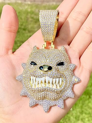 Miniatura 3 de Juego de colgantes de perro pitbull grande con acabado de oro de 14 quilates para hombre, cadena cubana, colgante de animal, dije grande de perro