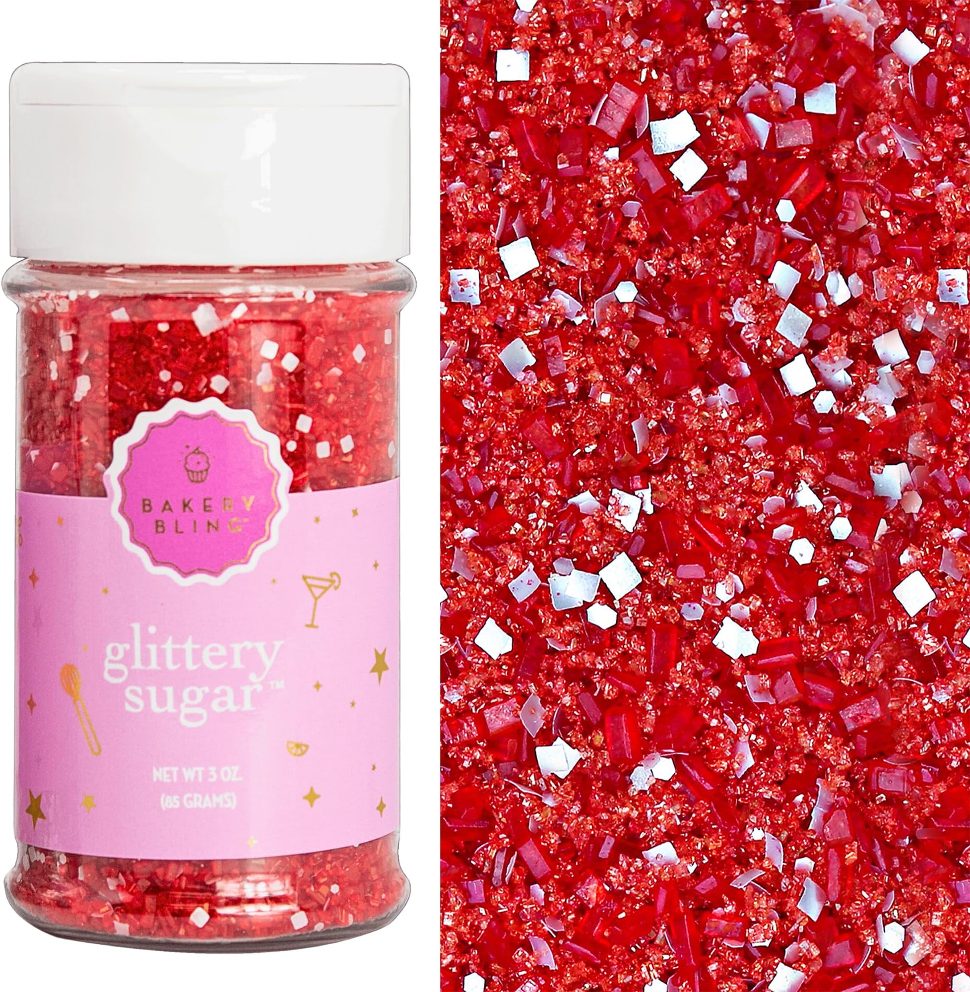 Bakery Bling™ Red Glittery Sugar™ Sprinkles - 100% Edible Glitter for Baking, Cake Decorating, Cupcakes, Cookies & Drinks | Nut-Free, Kosher, Dairy-Free | 3 oz