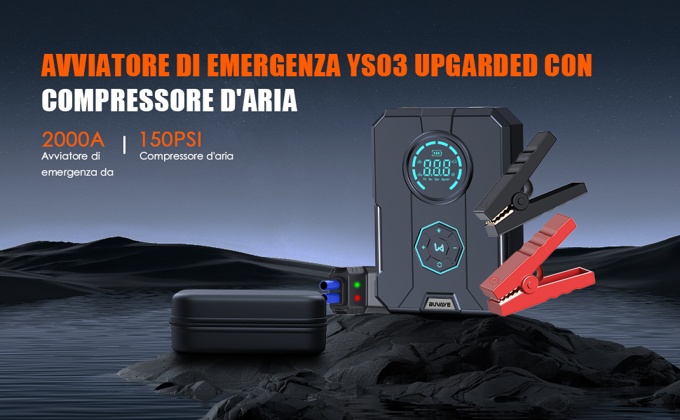 Avviatore Per Auto 4-in-1 Da 2000A - Con Compressore Aria, Power Bank E Luce LED - Emergenza Auto - Foto 6
