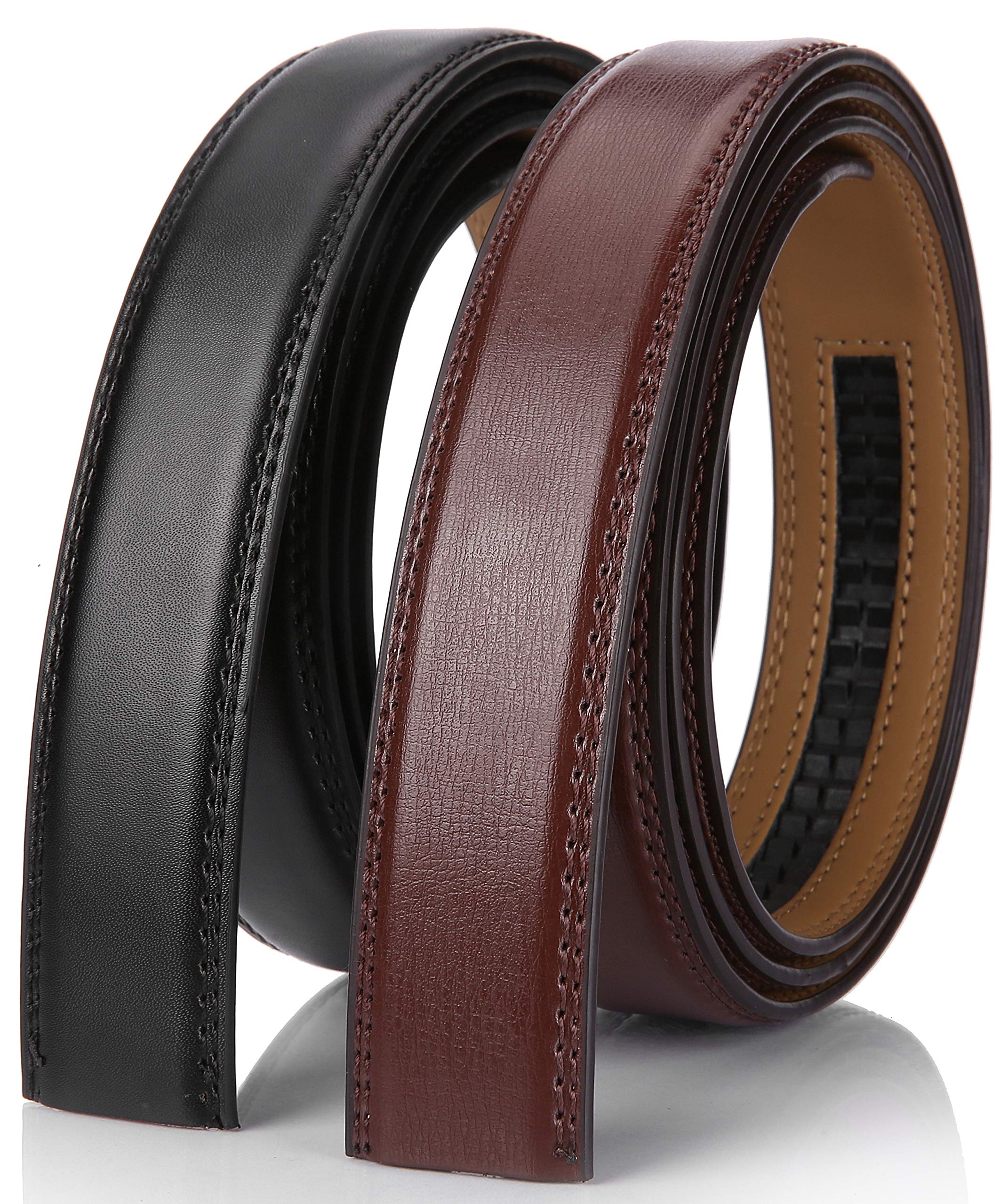 [2 Pack] Mio Marino Mens Genuine Leather Ratchet Belt Replacement Strap 1 1/8 Without Buckle
