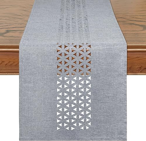 Alynsehom Camino de mesa de tela gris 72 pulgadas de largo hueco rústico rústico bohemio decoración de comedor para el hogar, picnic, fiesta de