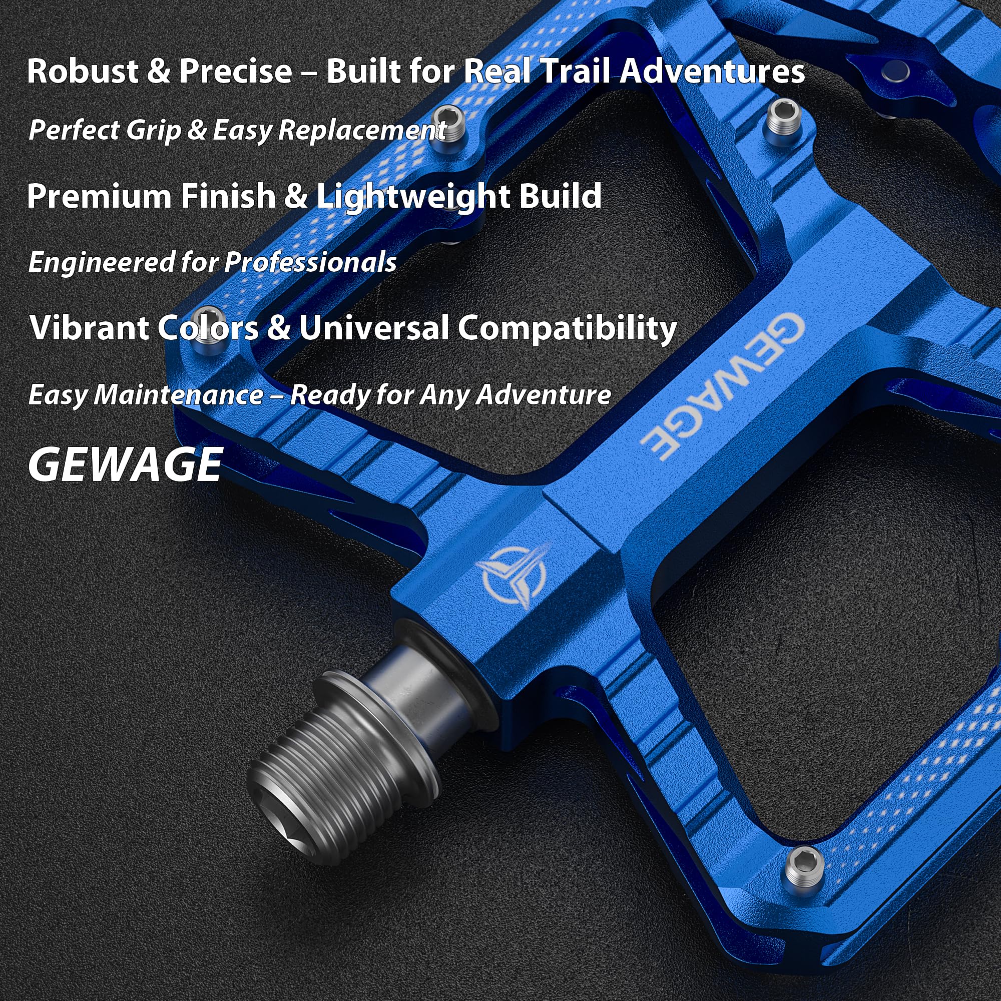 GEWAGE Pedales MTB – Aluminio mecanizado CNC, Gran Superficie de Apoyo,rodamiento de Agujas + rodamiento 638, Arenado & anodizado, Ideal para Mountain Bike & Gravel