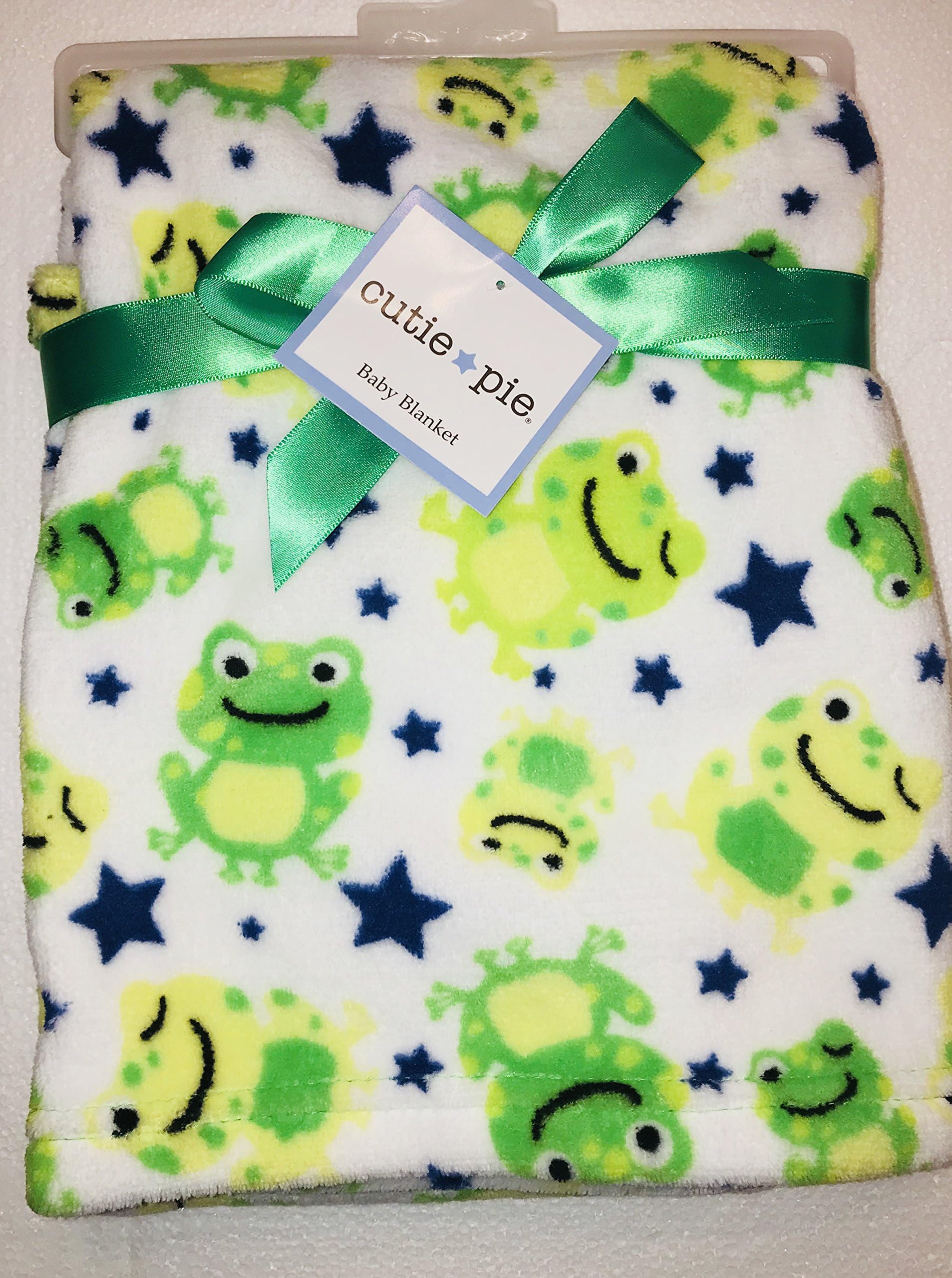Cutie Pie Baby Super Cute & Soft Baby Blanket with Frogs, white