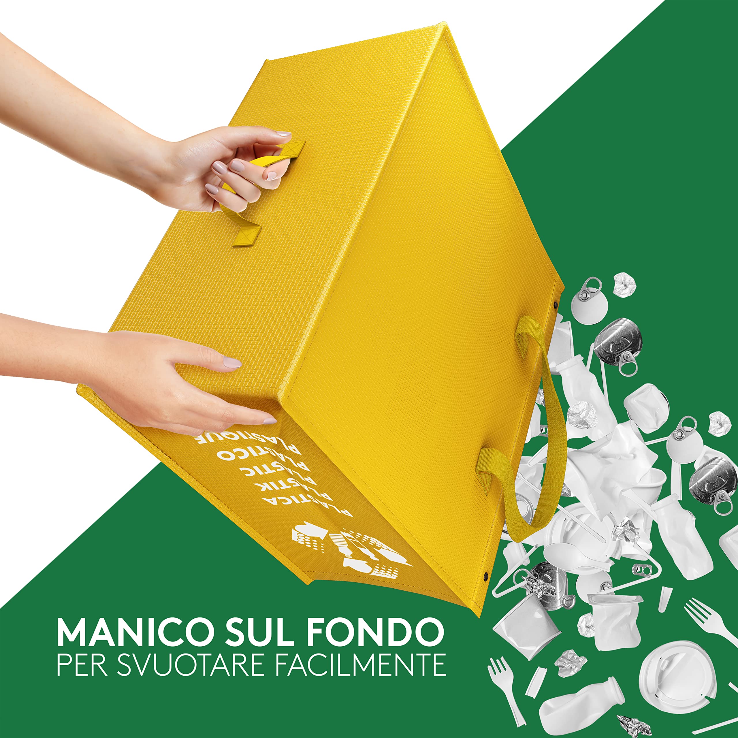 PTMS® Borse Raccolta Differenziata - 3 Bidoni Differenziata da Interno ed Esterno per Carta, Plastica e Vetro - Set Bidoni per Raccolta Differenziata Interno in Colore di Riciclaggio