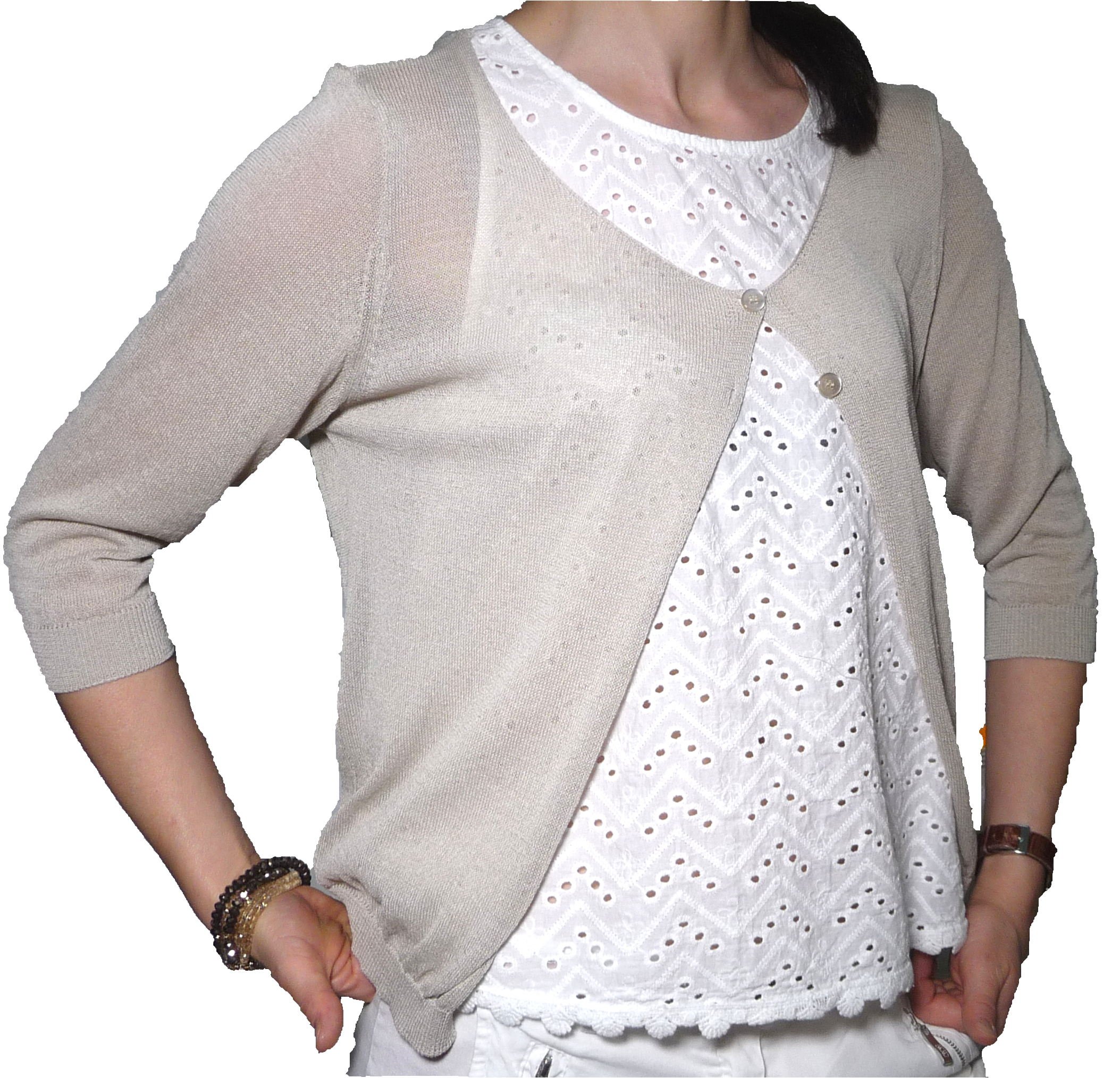 Fantasy Cardigan Spolverino Corto Coprispalle Giacchetto Bolerò Filo Viscosa Leggero Manica 3/4 Semplice Ragazza Donna