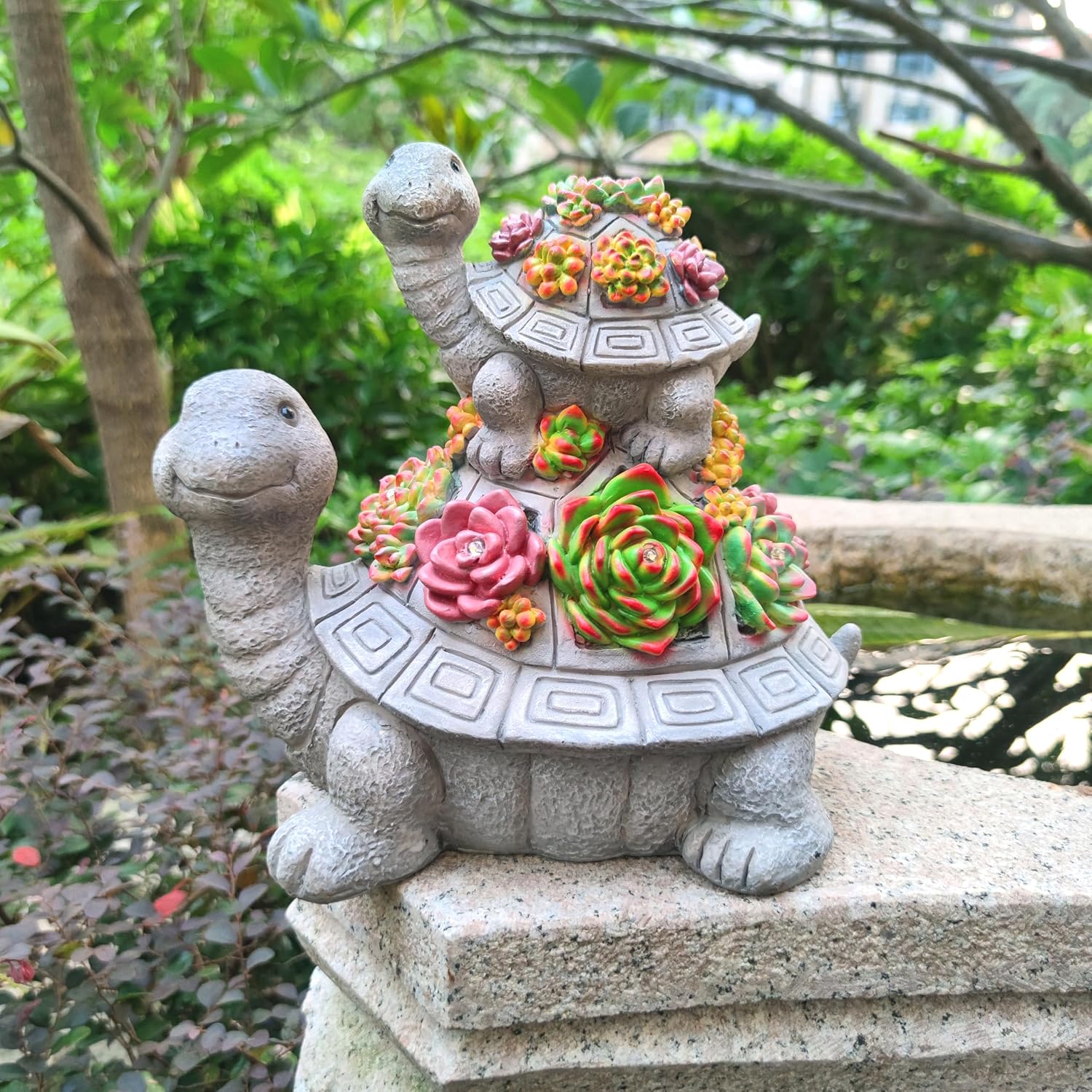 Large Turtle Solar Garden Outdoor Statues with Succulent and 6 LED Lights,Outside Solar Turtle Decor Art for Garden,Home,Lawn,Yard, Balcony Ornament