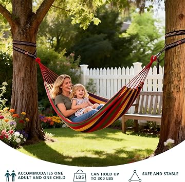 Hammock, Single/Double Outdoor Garden Camping, Canvas Soft Swing Sleeping, Portable with Carrying Bag for Patio Yard Backyard Porch Travel (Red, 250X150cm)