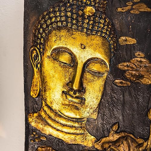 Miniatura 11 de XBrand Fuente de pared de agua de 29.5 pulgadas de alto con cara de Buda para interiores y exteriores, con bomba y protector contra salpicaduras,