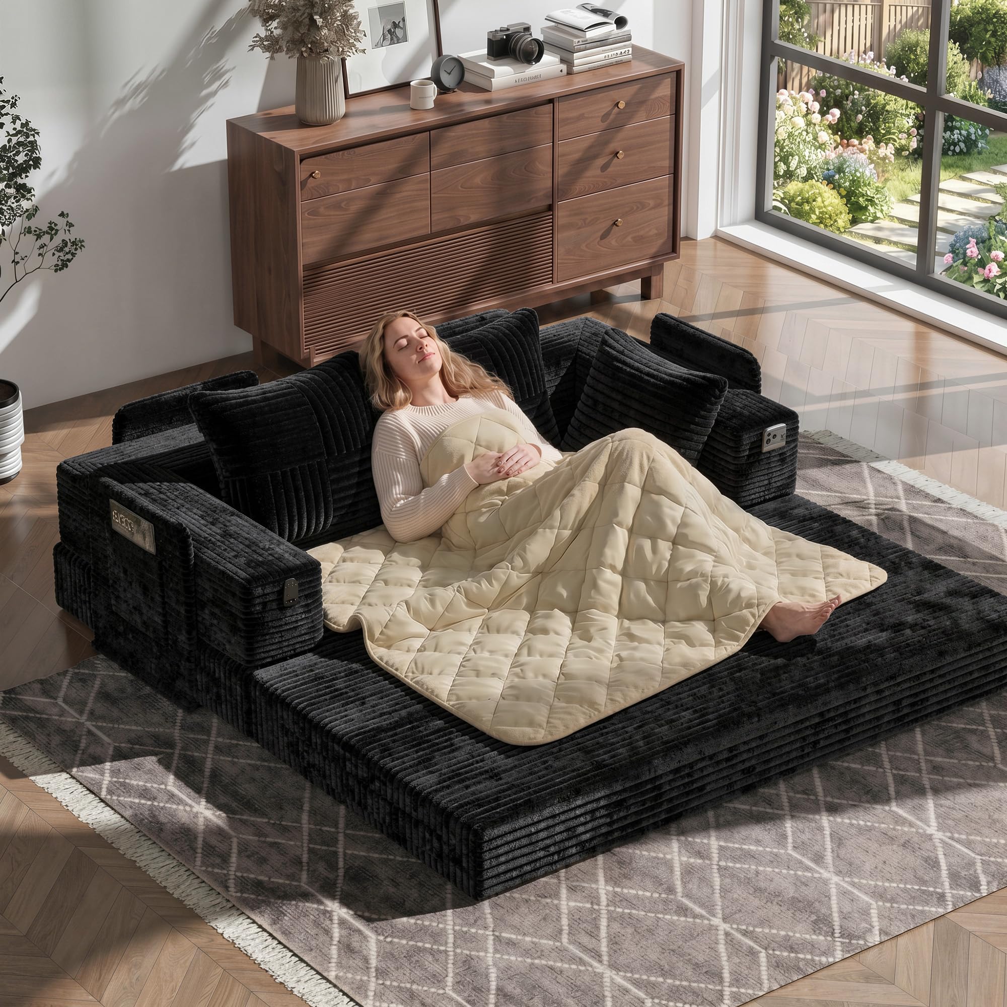 Fabulcozy 2-in-1 Schlafsofa aus Kordvelours, klappbares Tagesbett Gästebett Mit Waschbarer Matratze, Modern Kompakt für Kleine Räume Küche, Haushalt & Wohnen
