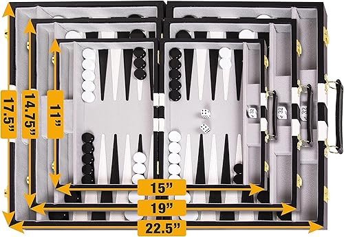 Vista 12 de Backgammon Set - Juego de backgammon clásico azul mediano de 15 pulgadas para adultos, juego de mesa con funda de cuero premium, la mejor guía